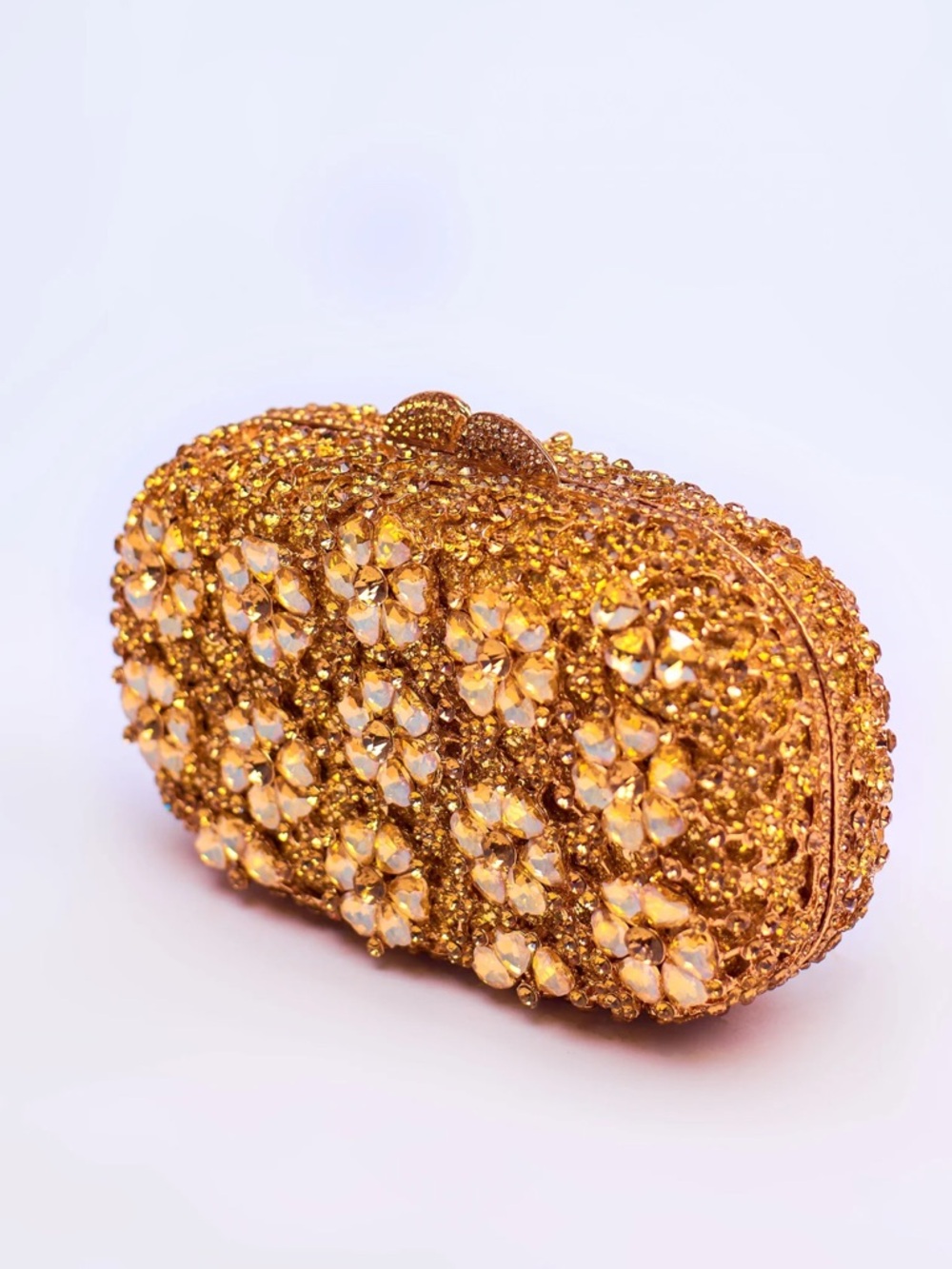 Gold Crystal Floral Evening Clutch